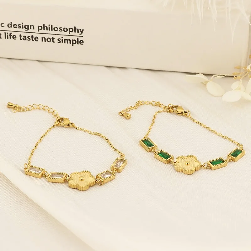 

Sindlan винтажный браслет из нержавеющей стали золотого цвета с цветком для женщин простая Цепочка с кристаллами Женская мода ювелирные изделия Pulsera
