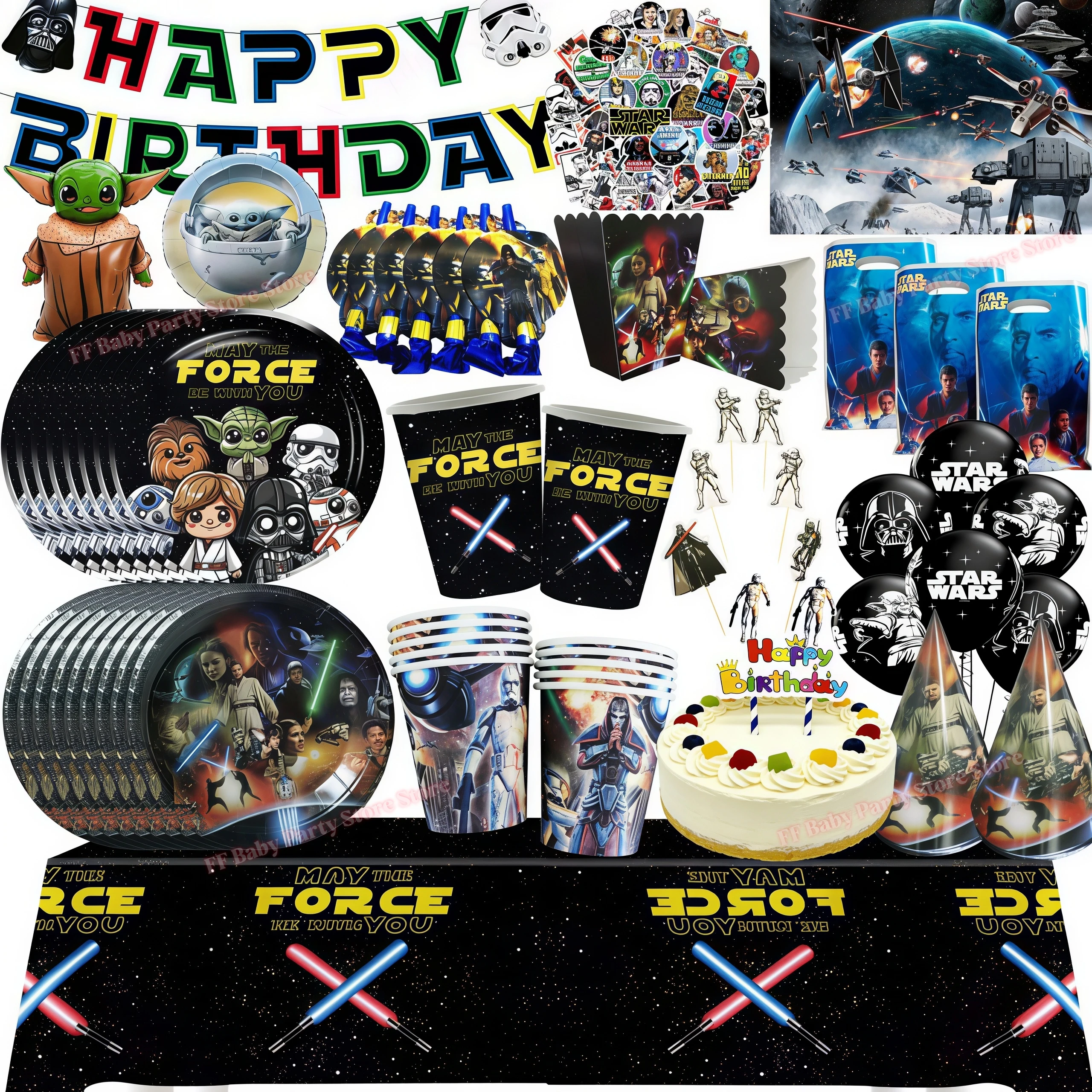 Star Wars Geburtstagsparty-Dekorationen Roboter-Tasse Teller Servietten Ballon Tischdecke für Jungen-Partys Baby-Shower-Zubehör Geschenk