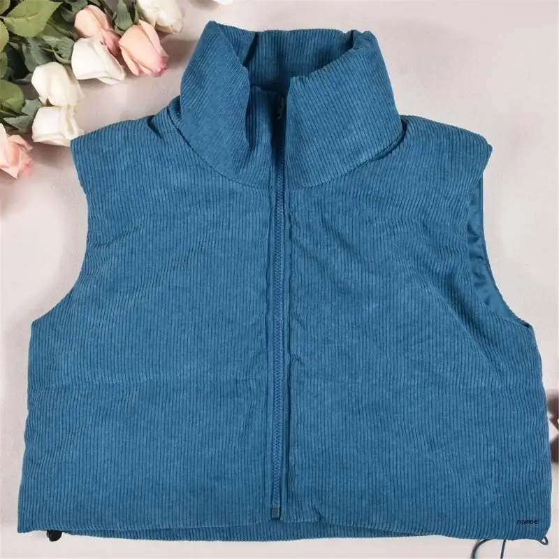 

Women Cotton Padded Vest Ladies Sleeveless Crop Vest Y2k Fashion Puffer Vest Zipper Collared Short Top Gilet Streetwear