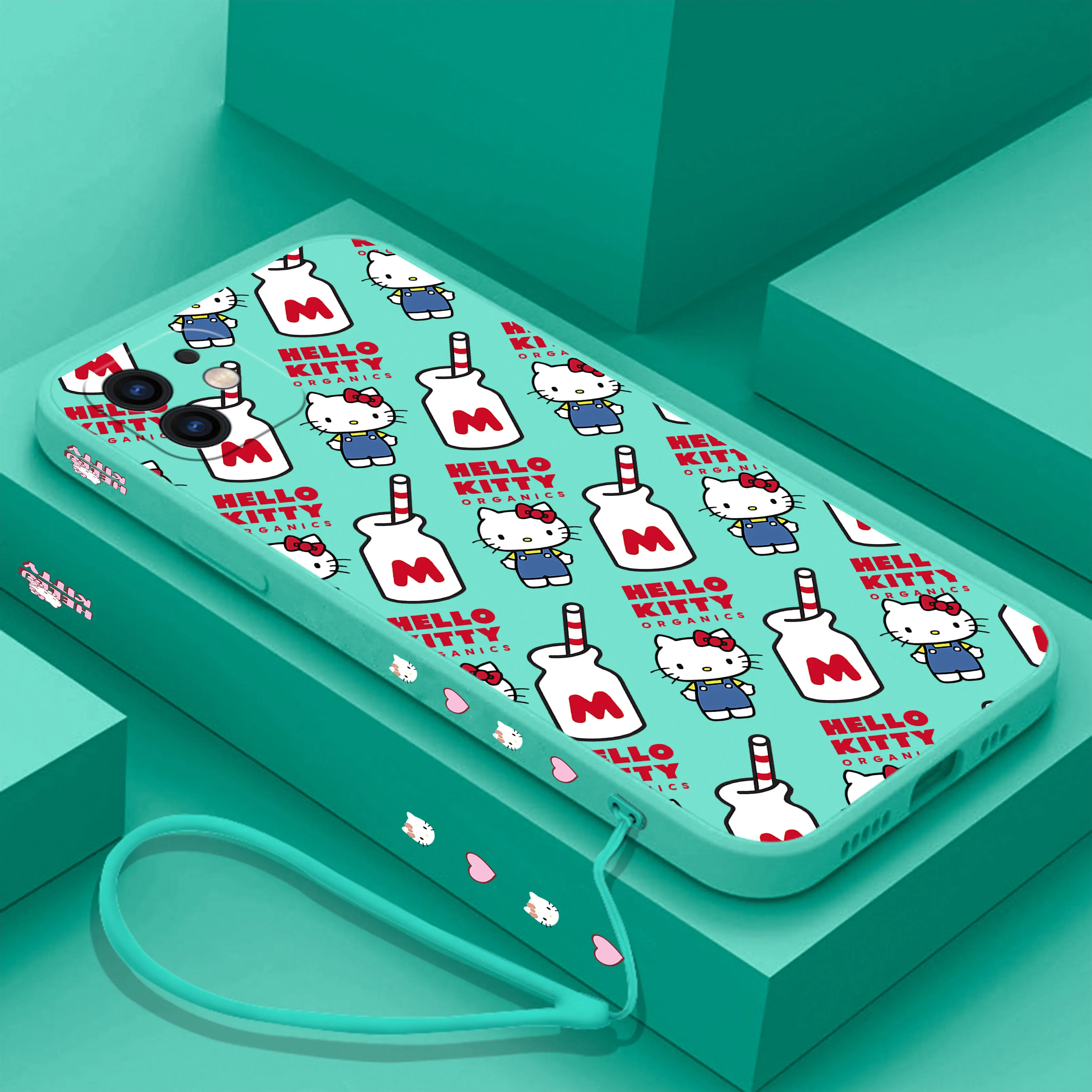 thumbnail image 1 of Sanrio-funda de teléfono de Hello Kitty para iPhone, carcasa divertida de silicona con correa de mano para iPhone 15 14 13 12 11 Pro Max Mini X XR XS MAX SE20 8 7 Plus, 1 of 5