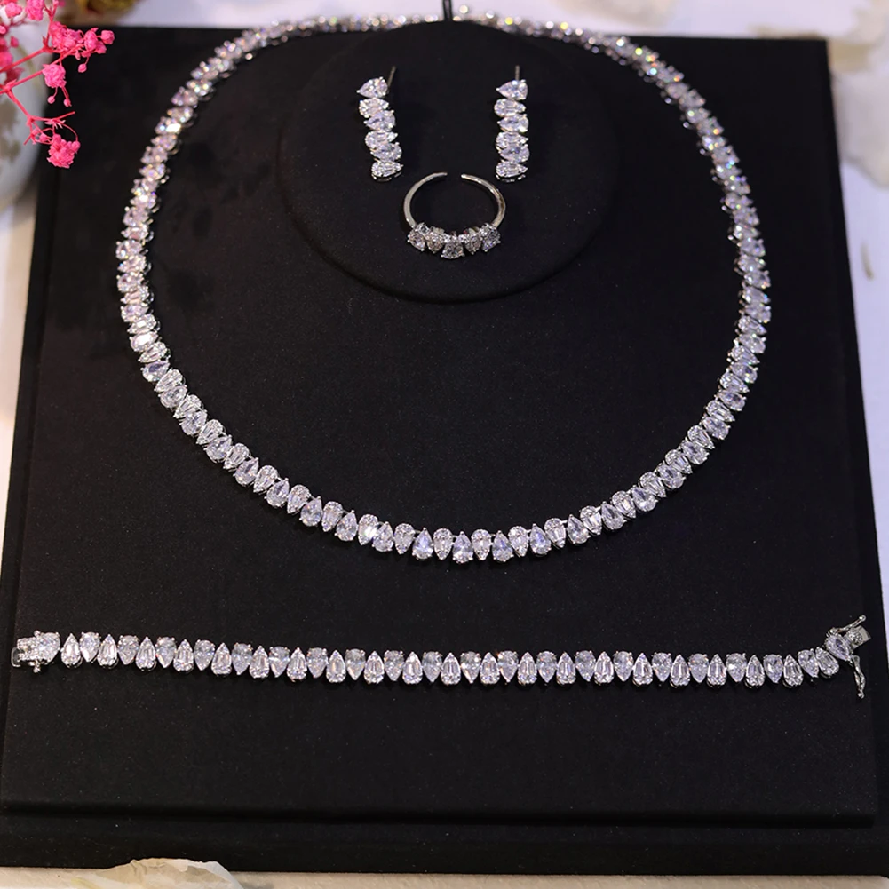 

Cubic Zirconia Bridal 4PCS Wedding Jewelry Sets For Women White Color Necklace And Earrings Set Bijoux Femme Bridesmaid Gift