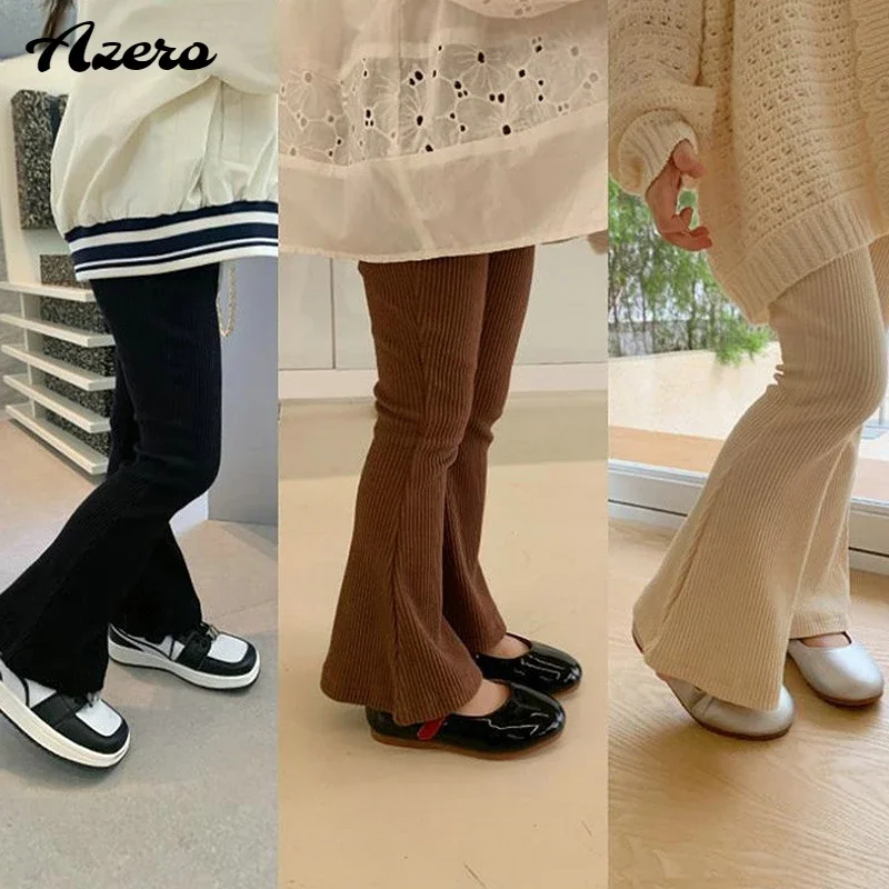 Fashion Kids Girls Cotton Ribbed Flared Pants Spring Autumn Sweet Elasticity Slim Solid Color Trousers Leisure Pants 3-7Y girls pants kids pants girls trousers