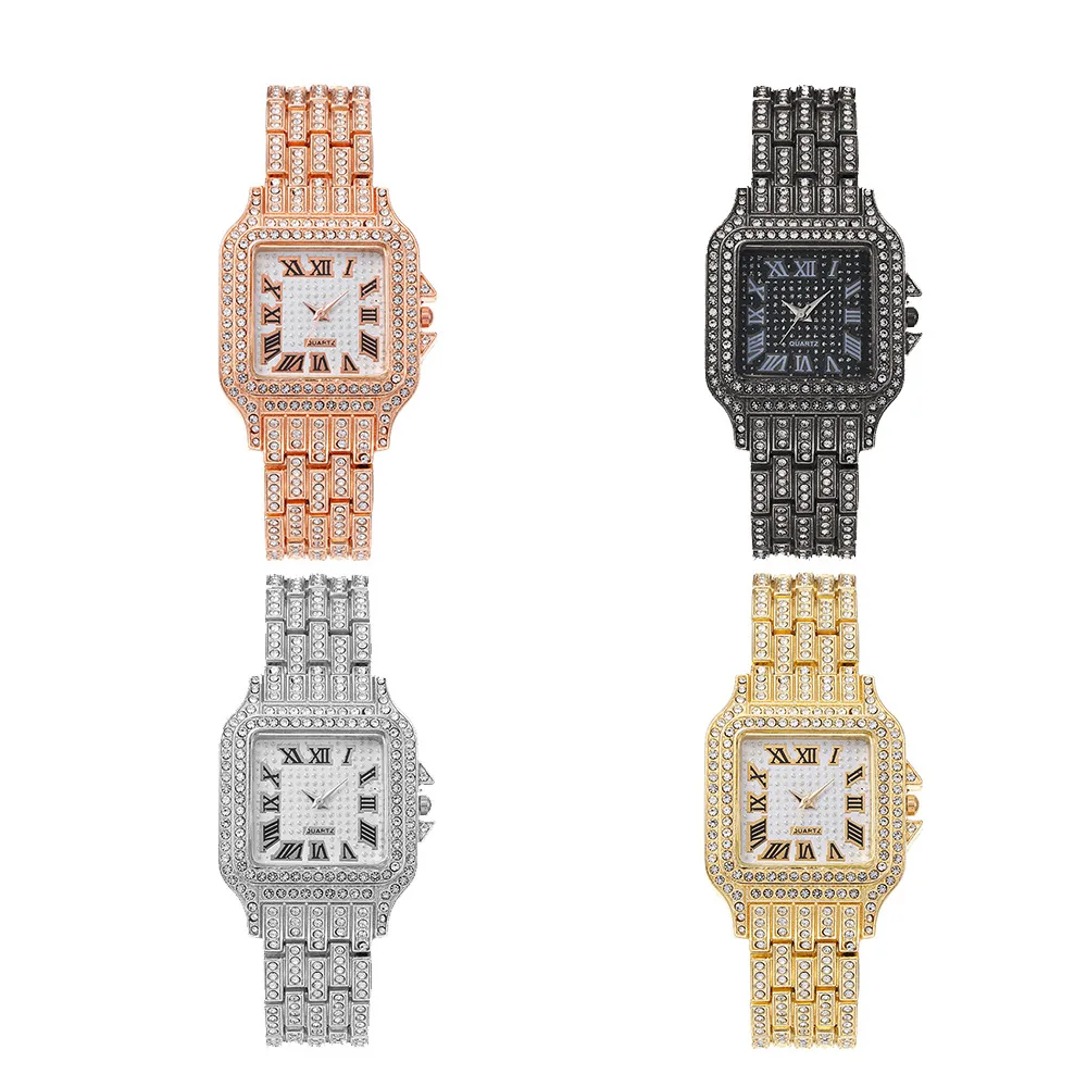MAYZHISU Women Watch Diamond Steel Strap Fashion Ladies Watch Hip Hop Iced Out Business Women's Wristwatch Classic Square Clock