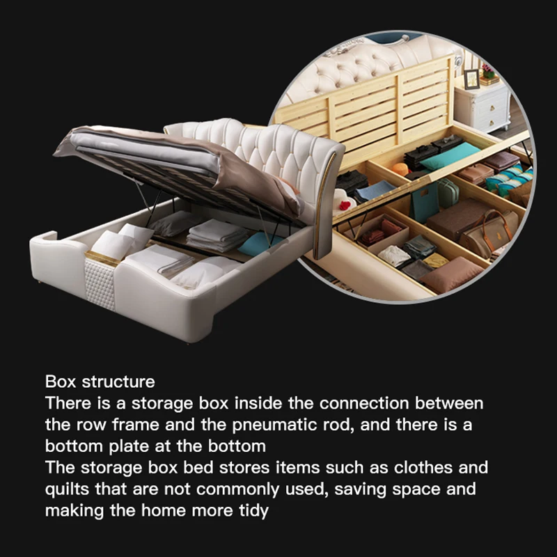 Leather Bed Bedroom Furniture Light Luxury Home Furniture High Quality Double Bed With Storage Space