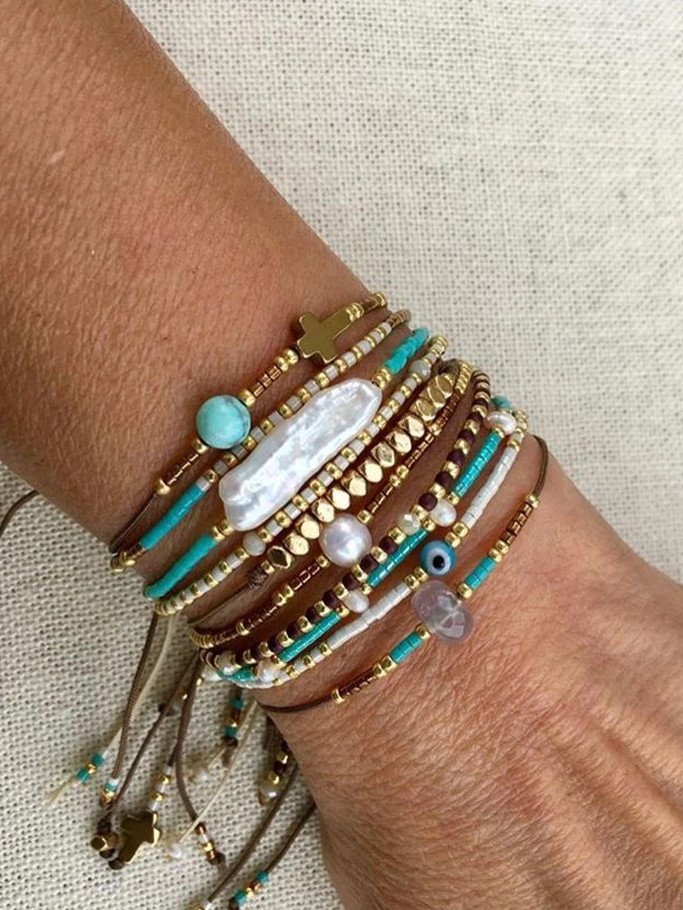 10PCS Bohemian Blue Beads Adjustable Bracelet