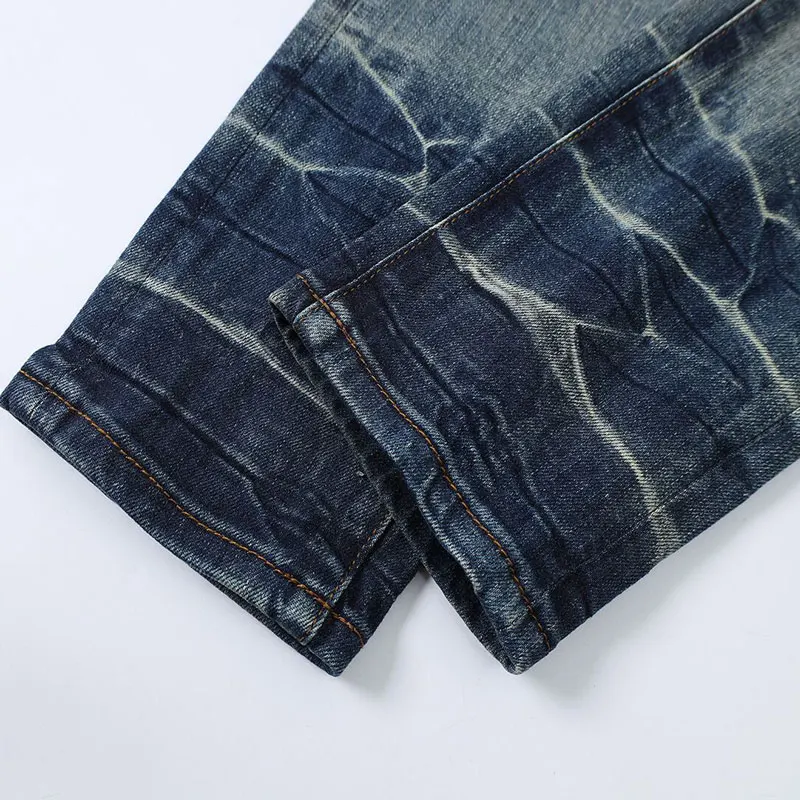 Street Fashion Men Jeans Retro Blue Stretch Skinny Fit Ripped Jeans Men Bandanna Printed Patched Designer Hip Hop Brand Pants