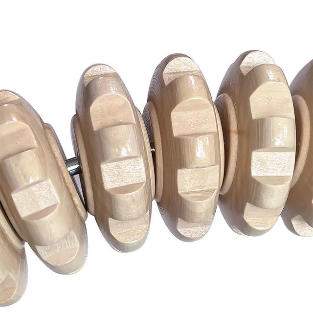 Wooden Roller Massage Stick Handheld Gear Tool 9 Wheel Rolling Tool Bendable Roller Trigger Point Made Of Pure Natural Wood 4
