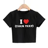 Diy Your Text Couple Design Print Pattern Customize Summer Short Sleeve O Neck Cropped Navel Women Crop Tops Fashion T-Shirt 1
