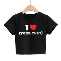 Diy Your Text Couple Design Print Pattern Customize Summer Short Sleeve O Neck Cropped Navel Women Crop Tops Fashion T-Shirt 1