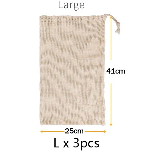 Eco-Friendly Reusable Cotton Mesh Produce Bags - Set of 3