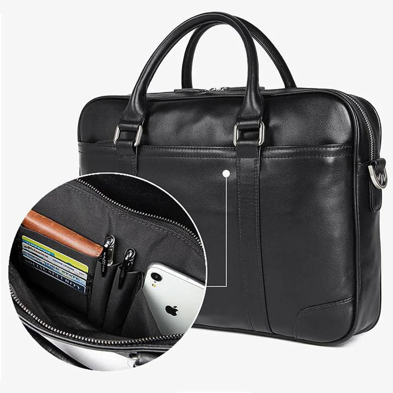OYIXINGER 100% Genuine Leather Men Portfolio Briefcase For 15.6