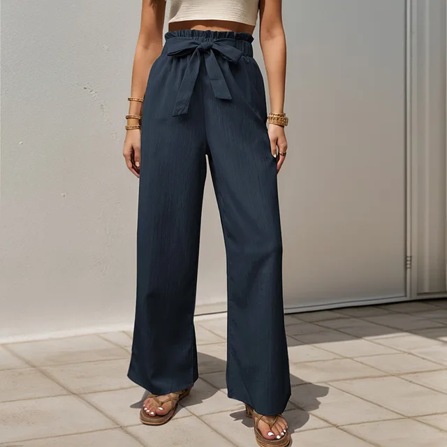Casual Pants Hot Selling Summer New Product Pants with Lace Up Ruffle Edge Elastic Pants 4