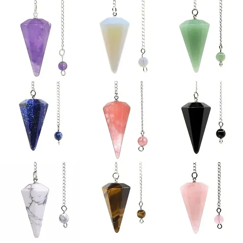 Natural Stone Quartz Agates Pendant Reiki Healing Cone Amethyst Charm Pendulum Pendants For Divination Dowsing Reiki Crystals 1