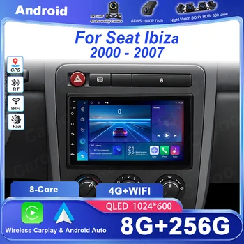 Radio de coche Android 16 de 7 pulgadas para Seat Ibiza 2000 - 2007, Carplay inalámbrico, unidad principal con Google Maps, cámara trasera, sin DVD 2 DIN, 4G, DSP, BT 1