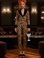 Weird Puss Furry Leopard Print Jumpsuits Woman Sexy Fashion Low-Neck Full Sleeve Skinny High Waist Midnight Party Style Overalls - Image 2