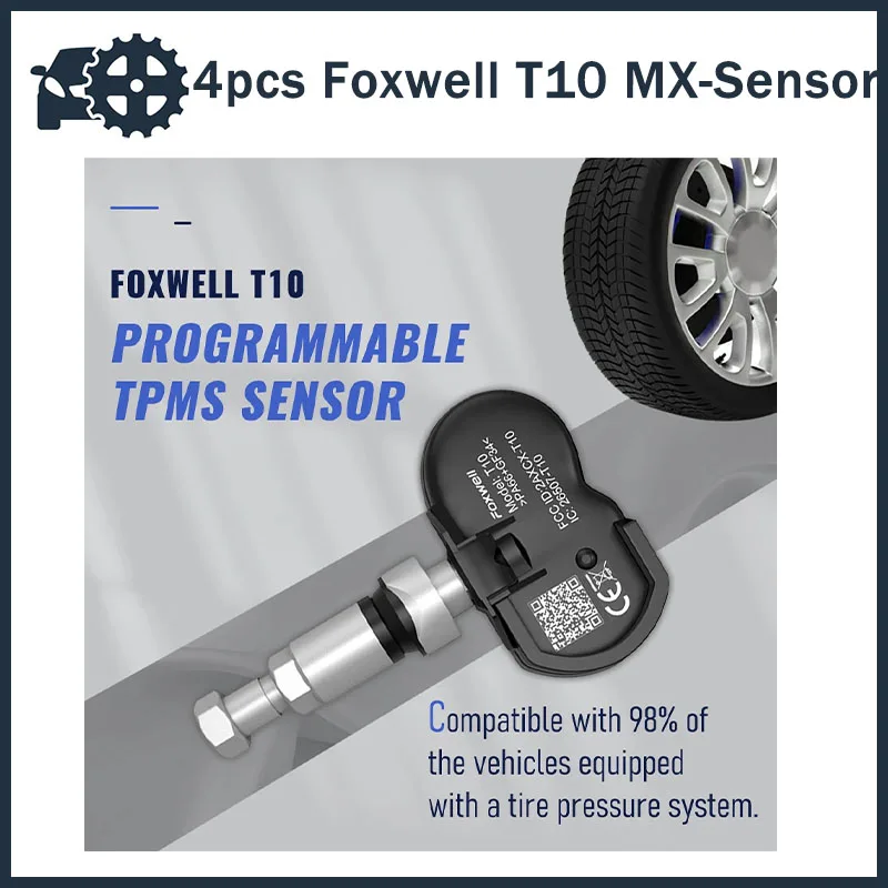 Foxwell T10 MX 센서 TPMS, 433MHz 315MHZ OE 범용 활성화 프로그래밍 타이어 압력 모니터 테스트 수리 도구, 2 in 1, 4 개