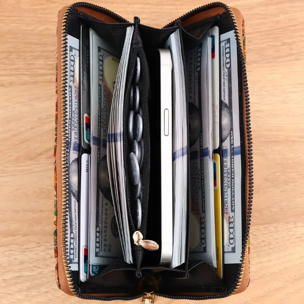 Bohemian Style Women's Wallet Retro Advanced Wallet with Wood Grain Portable Geometry Multiple Card Slots Card Holder Coin Purse 5