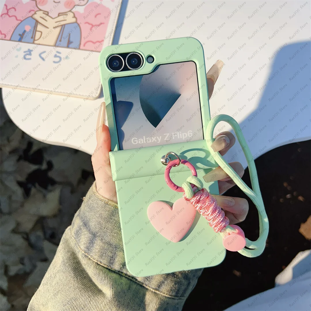 Cute Mint Green Love Heart Portable Rope Phone Case Cover