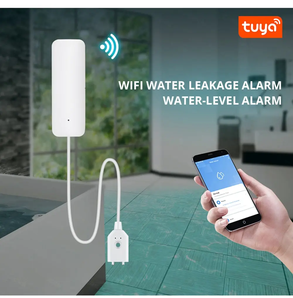 Detector de fugas con sensor de agua WiFi: detector inteligente de fugas de  agua, sensor inteligente de fugas de agua TUYA, sensor de nivel de agua