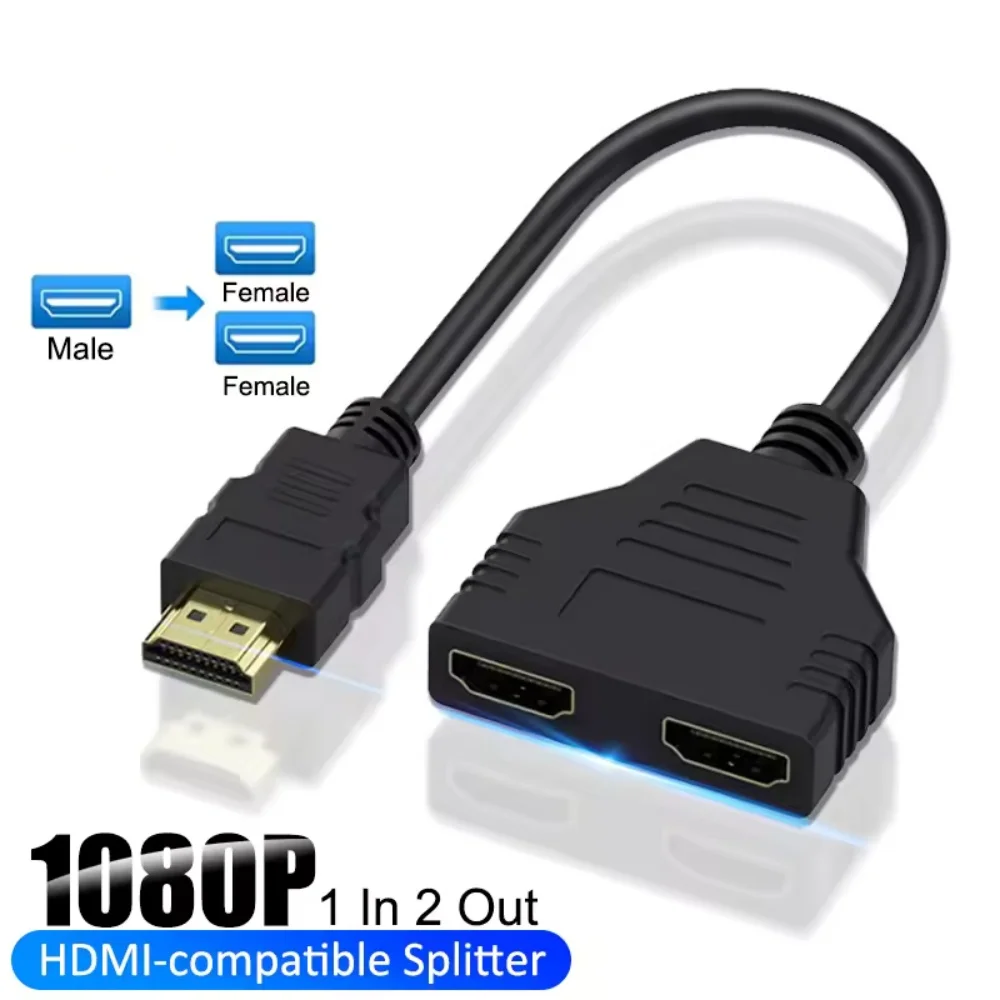 HD 1080P HDMI 분배기 듀얼 포트 1입력 2출력 케이블 (남성-여성) HDTV 어댑터 (노트북, TV 박스, 모니터용) HDMI 호환 분배기