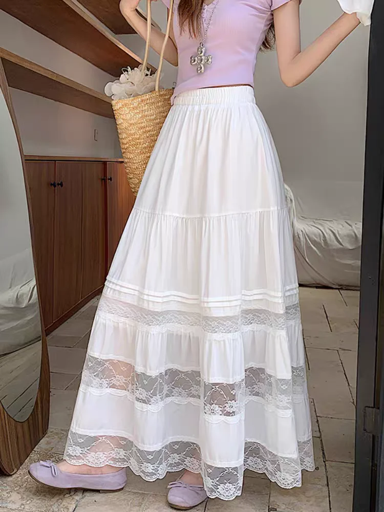 2025 Floral Lace Panel Cutout High Waist Slim Fit Tiered A