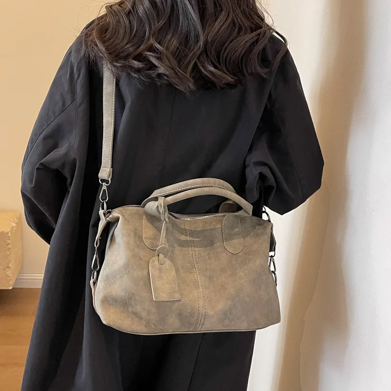 Retro Large-capacity Bag for Women 2025 Spring and Autumn Fashion Frosted Bag Portable Commuting Tote Bag