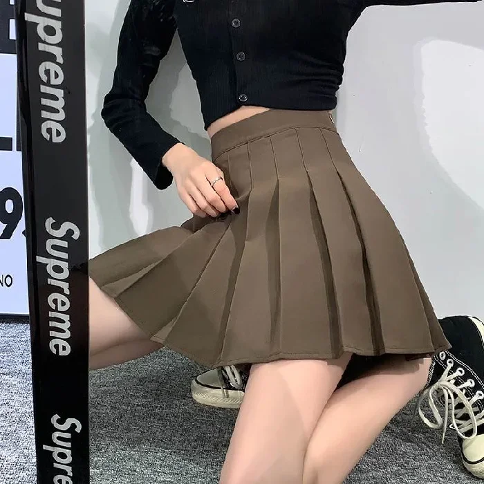 thumbnail image 1 of Falda estilo preppy para mujer, camiseta de corte A, traje de dos piezas, ropa informal plegable, camisas de manga larga con botones para otoño/invierno, 1 of 5