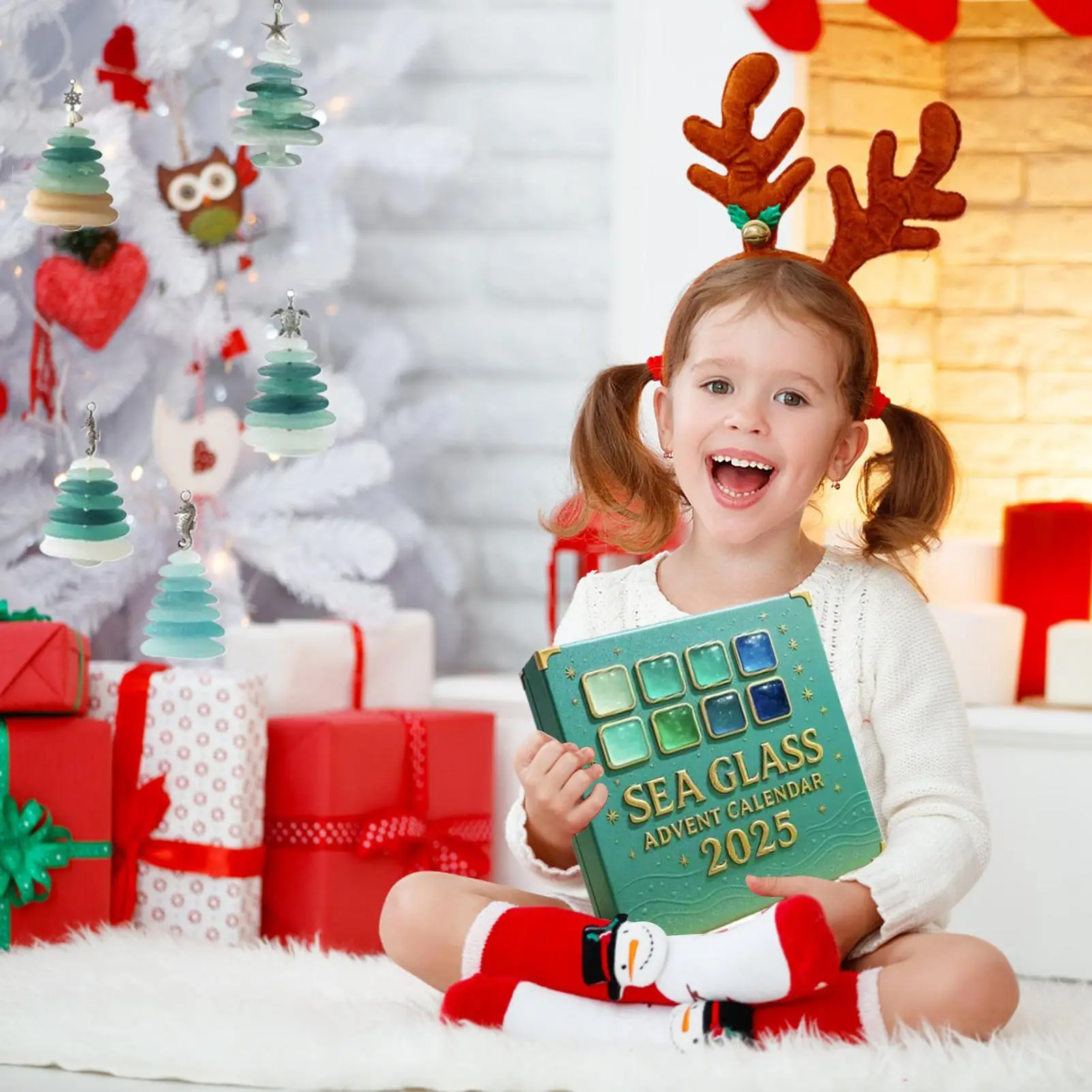 Christmas Countdown Calendar 2D Acrylic Ornament 24 Days Sea Glass Christmas Ornaments Advent for Home Window Wall Decoration