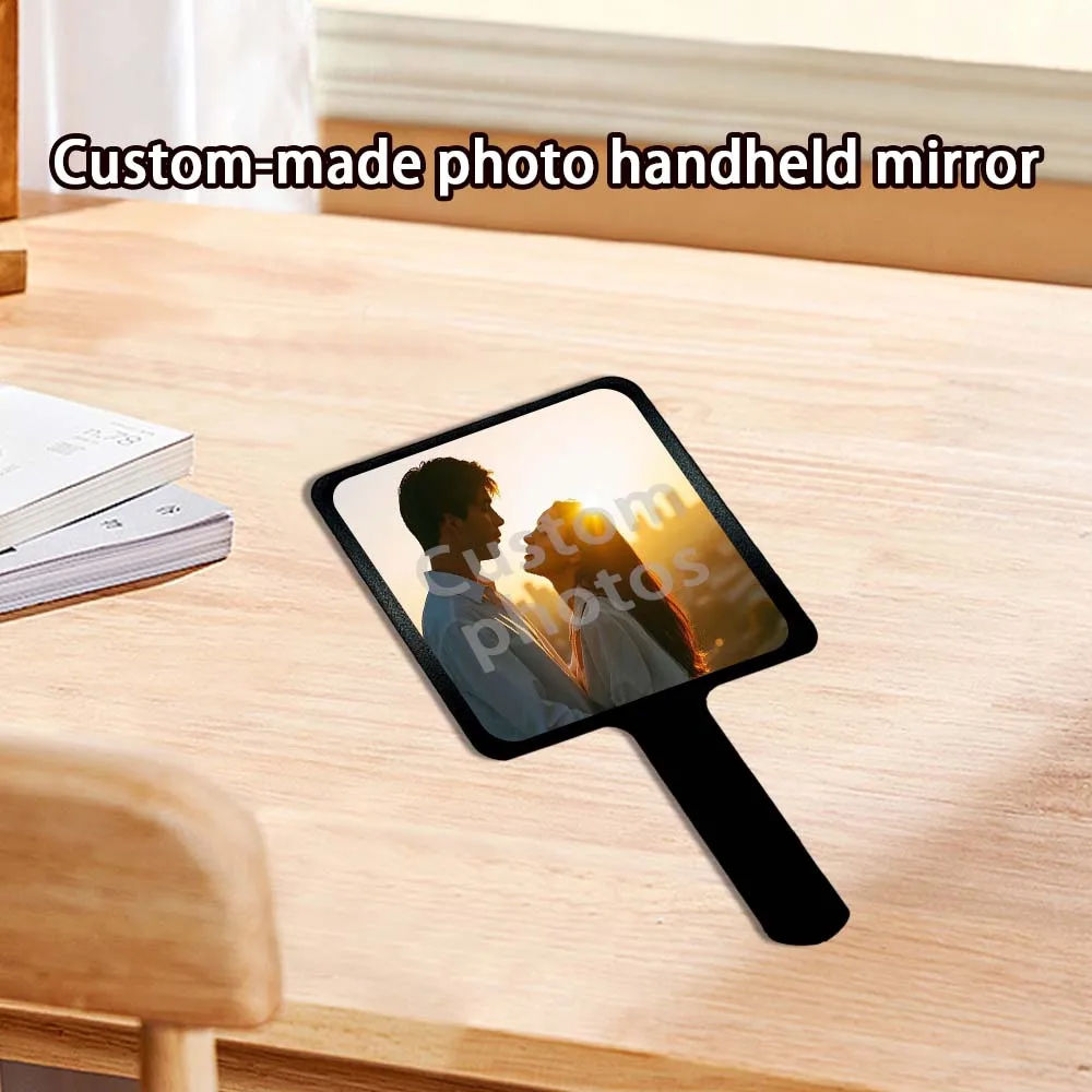 Personalized Black Handheld Makeup Mirror with Custom Photo Design