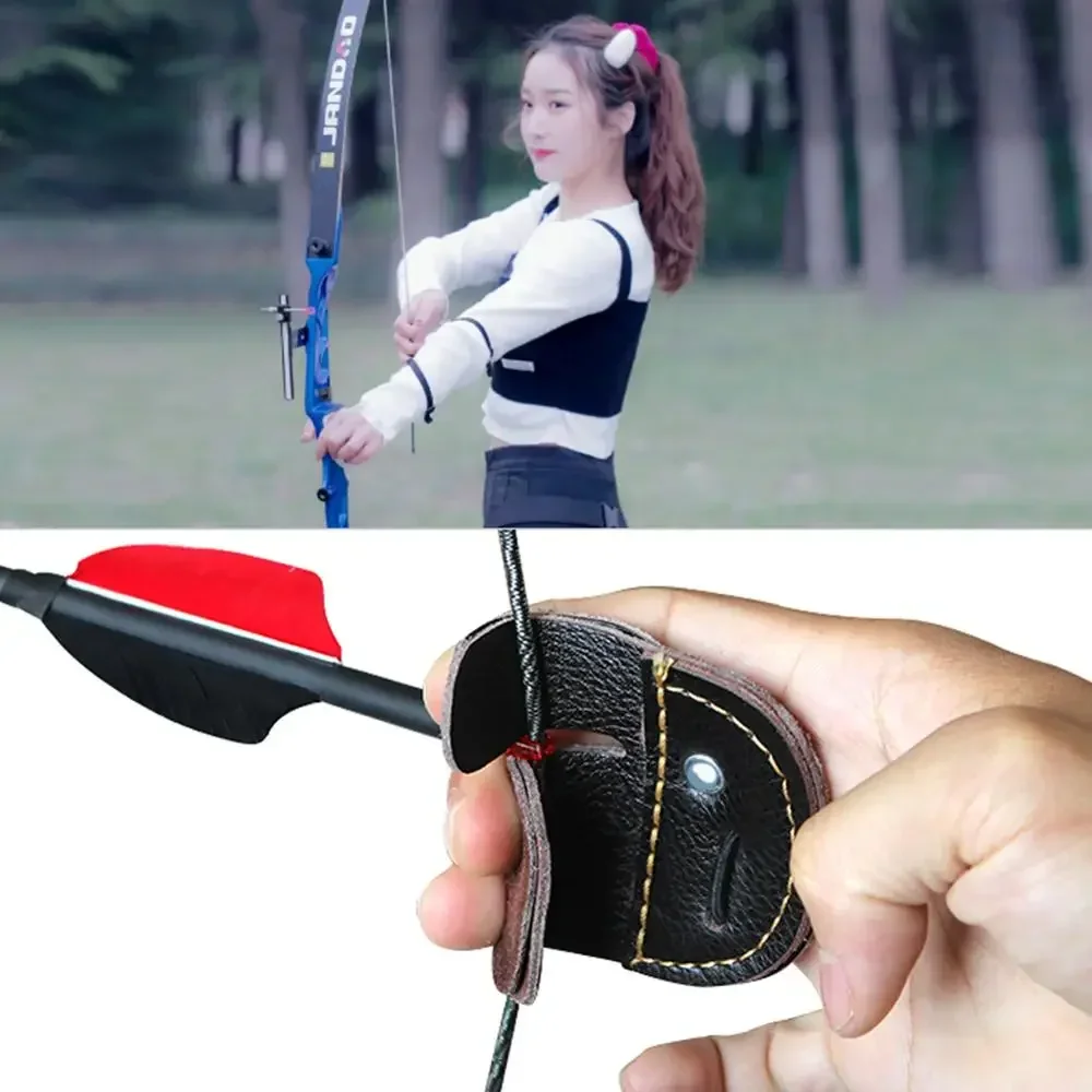 Cow Leather Archery Finger Guard Protection Pad Glove Tab Bow Shooting Hand Guard Tool Arrow Training Shooting Hunting Supplies sports gloves