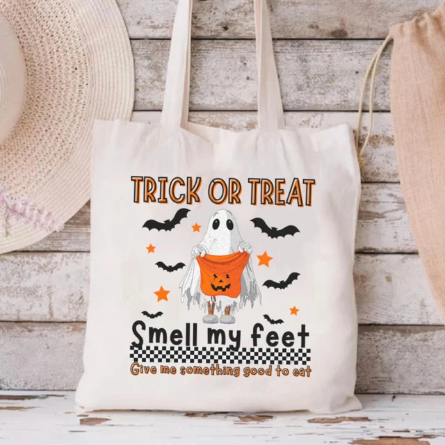 Trick or Treat Smell My Feet Halloween Party Canvas Tote Bag Cute Cartoon  Handbag Print Large Capacity Reusable Gift Bag - AliExpress