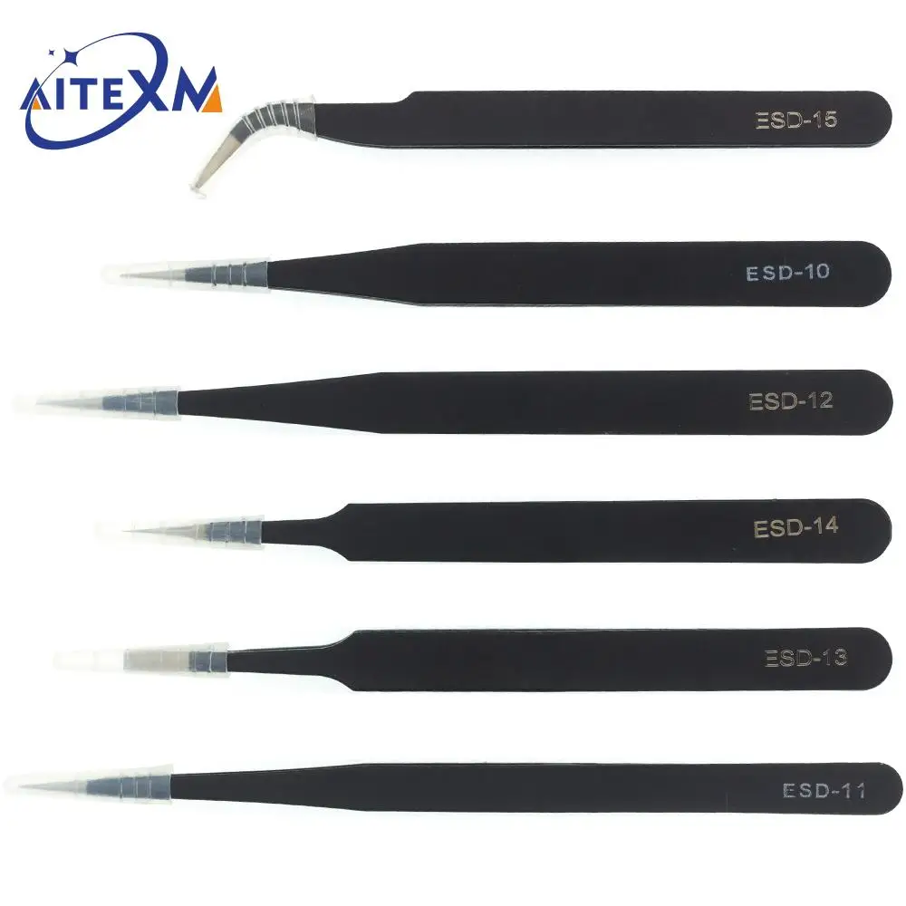 

Anti-static ESD Stainless Steel Tweezers Maintenance Tools Industrial Precision Curved Straight Tweezers Repair Tools
