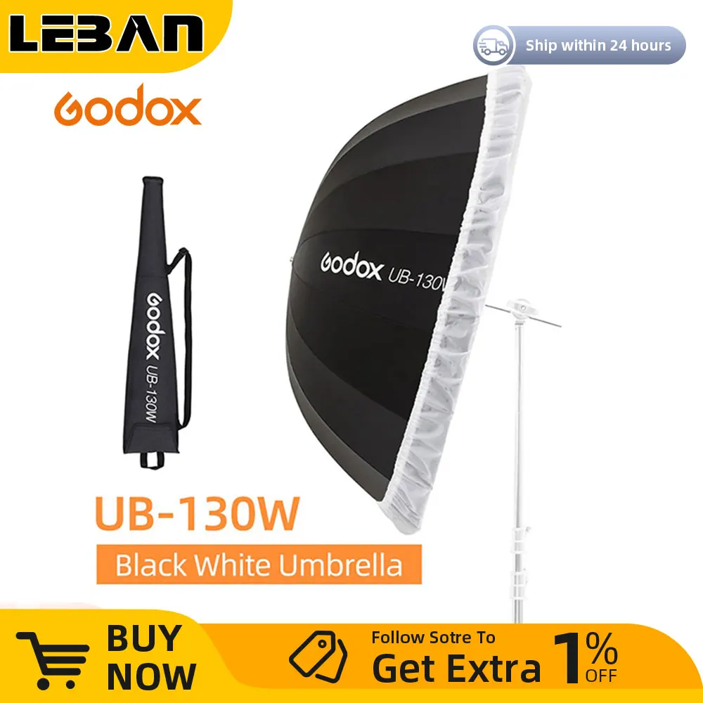 Godox UB-130W 51in 130cm 파라볼 릭 블랙 화이트 반사 우산 스튜디오 라이트 우산 블랙 실버 디퓨저 커버 천
