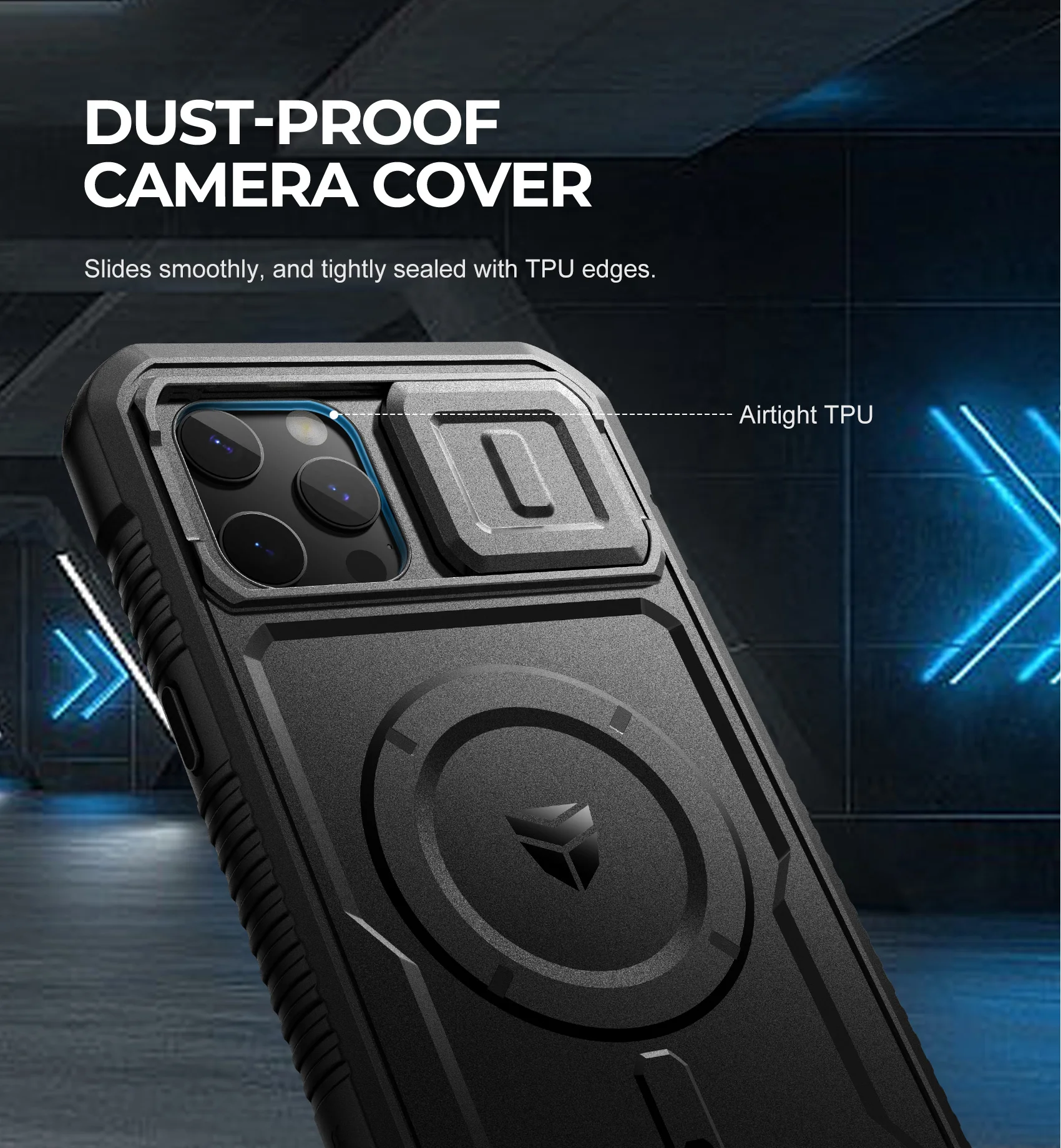 Rugged Armor Shockproof Case with Camera Cover, Built-in Screen Protector, and Kickstand