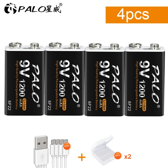 PALO 1200mAh micro USB 9 Volt  li-ion Rechargeable Battery 6F22 9V Li ion Lithium Battery for RC Helicopter Model Microphone Toy 4Pcs
