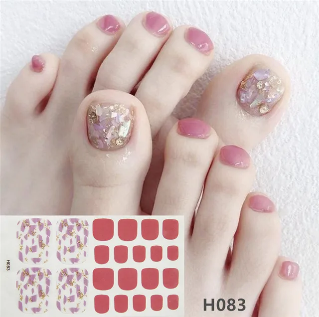 22tips Korea Toe Nail Sticker Wraps Adhesive Decals Toenail Polish Strips DIY Pedicure Foot Decals Manicure Women H083