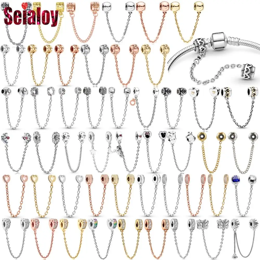 SEIALOY Alloy Beaded Bracelet Safety Chain Butterfly Heart Anti Drop Rubber Ring Anti Slip Accessories Unthreaded Safety Chain