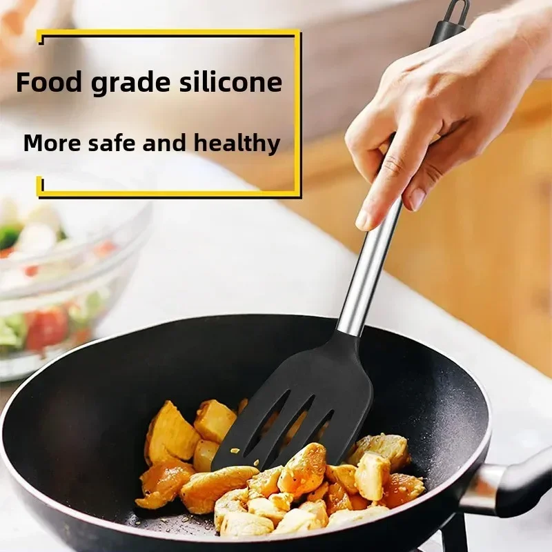 2 Pcs Silicone Cooking Shovel Kitchen Cooking Utensils Fried Egg Spatula Leakage Shovel Non-stick Cookware Kitchen Good Helper