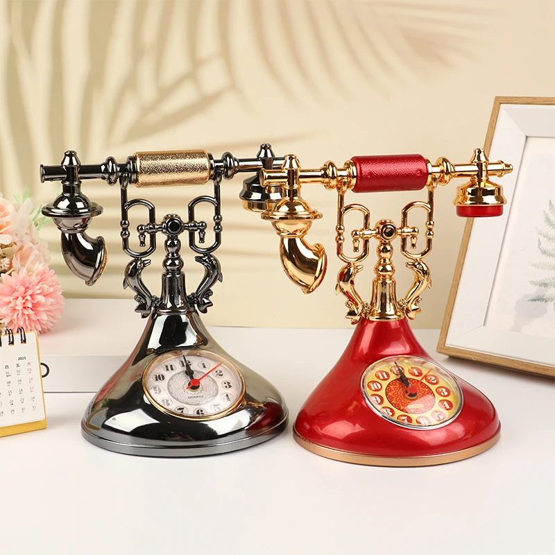 Retro Telephone Alarm Clock For Home Room Bedside Table Decoration