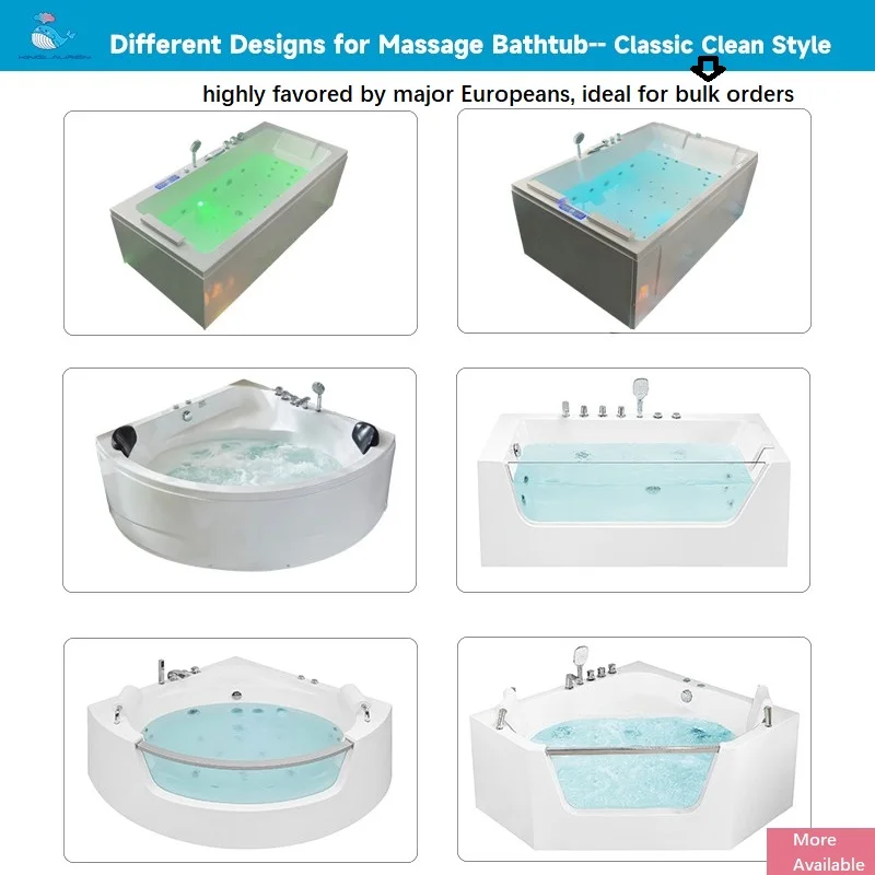 Modern Design Acrylic Rectangle Hydro Massage Bubble Bathtub Bathroom Application