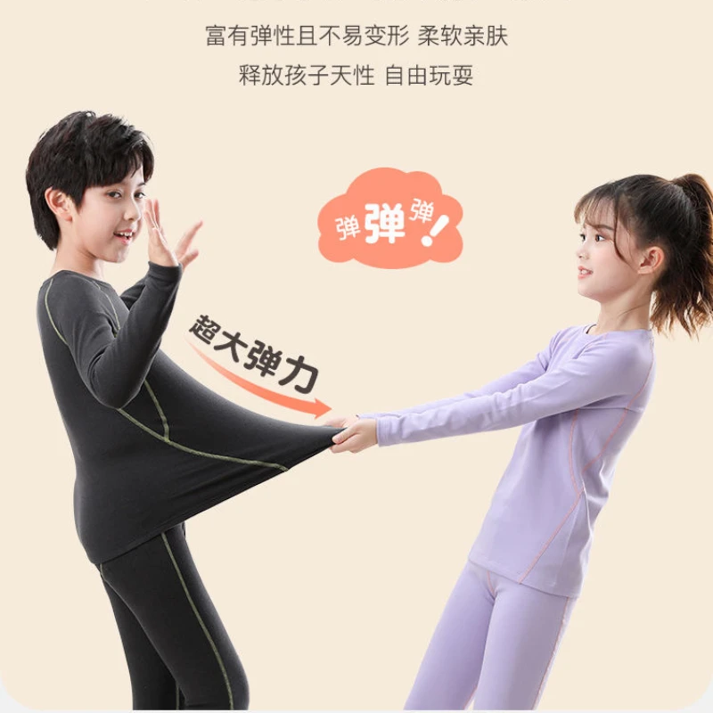 Long Johns for Kids Warm Thermal Underwear Baby Middle Large Children Clothing Set Winter Boys Girls Velvet Self Heating Clothes