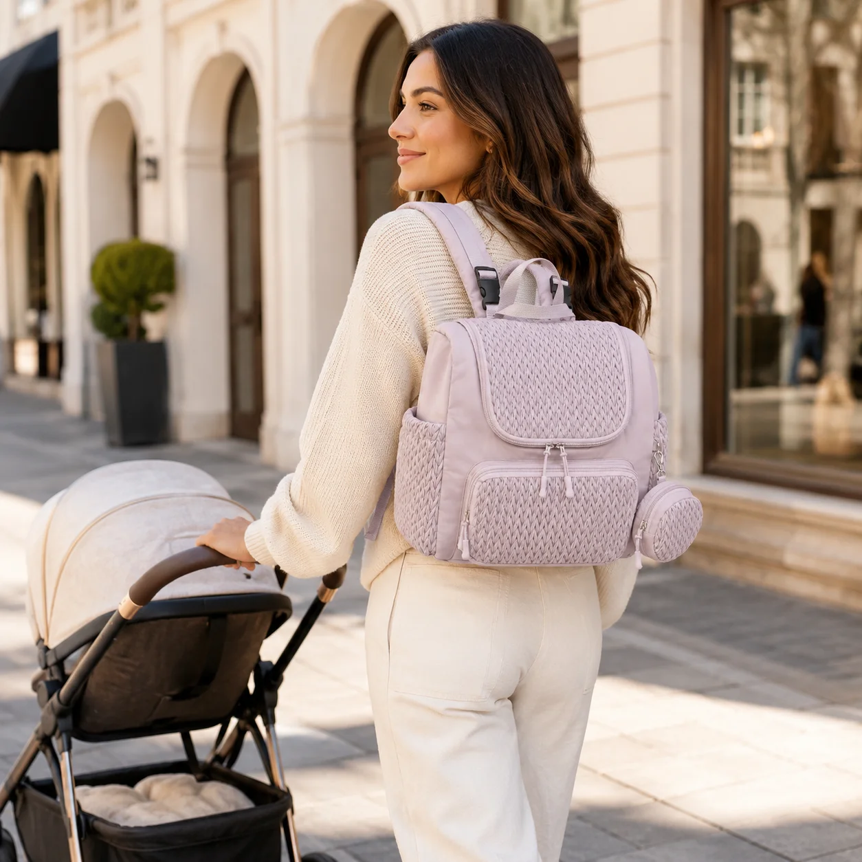 Fashion Woven Diaper Backpack Large Capacity Baby Bag with Stroller Straps Waterproof Multi Pocket Maternity Travel Backpack for - 2