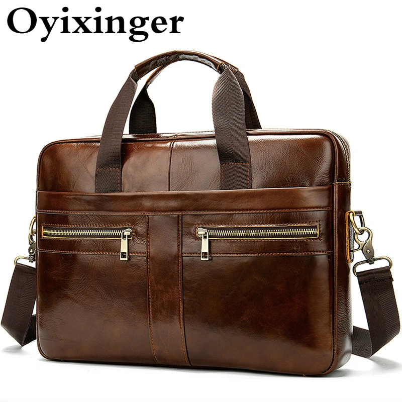 

OYIXINGER Men's Genuine Leather Briefcase Man Business Laptop Bag Natural Leather Messenger Bags 2024 New Shoulder Bag For Male