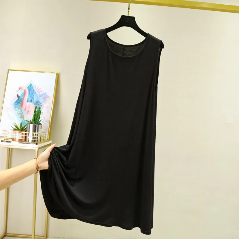2023 Spring/Summer New Women's Tank Top Skirt Sleeping Dress Modal Round Neck Thin Large Medium Long Loose Sleeveless Home Dress