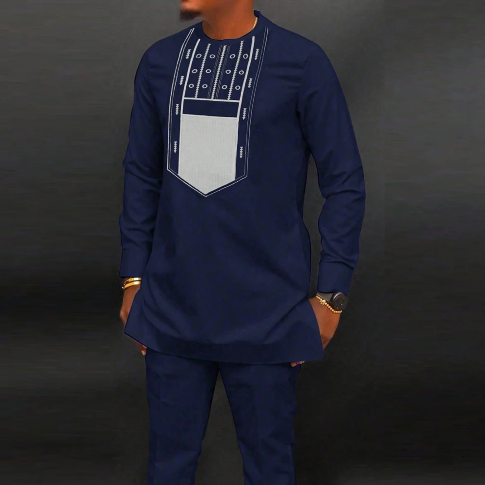 طقم قفطان رجالي مطرز قطعتين