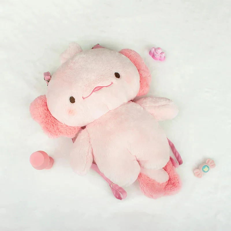Kawaii Axolotls Plush Toy Pillow Cartoon Dinosaur Doll Cute Animal Stuffed Plushie Doll Axolotls Shoulder Bag Plush Backpack 5