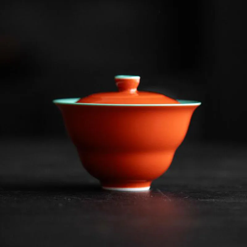 Forbidden City Red Porcelain Tea Tureen Kungfu Tea Cup Drinking Set Creative Gourd Shape Infuser Bowl