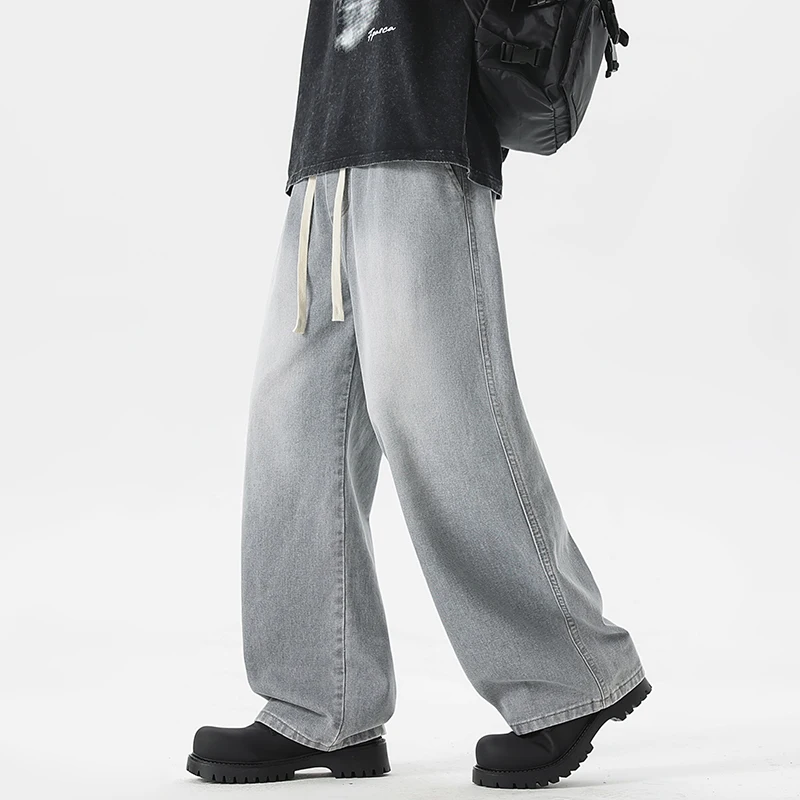 جينز رجالي أمريكي فضفاض واسع الساق فضفاض مستقيم بن...