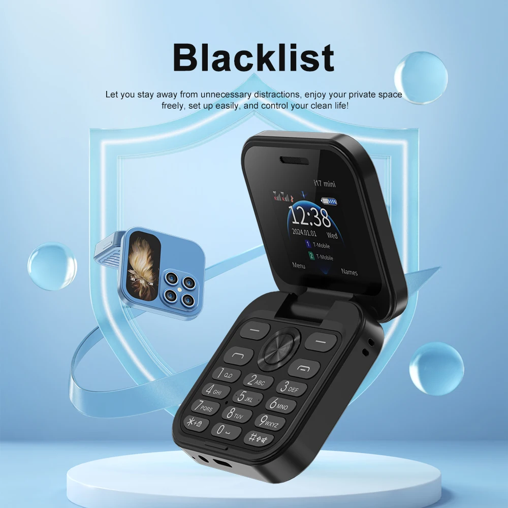 SERVO i17 Mini Tiny Flip Mobile Phone 2 SIM Standby Magic Voice FM Radio Flashlight Blacklist 1.77‘’ Small Square Foldable Phone 3