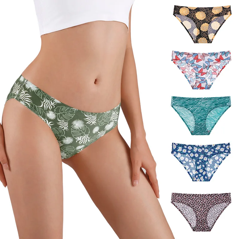 

Seamless Women's Panties Soft Colorful Printed Ice Silk Comfortable Breathable Sexy Lingerie Sports Underwear